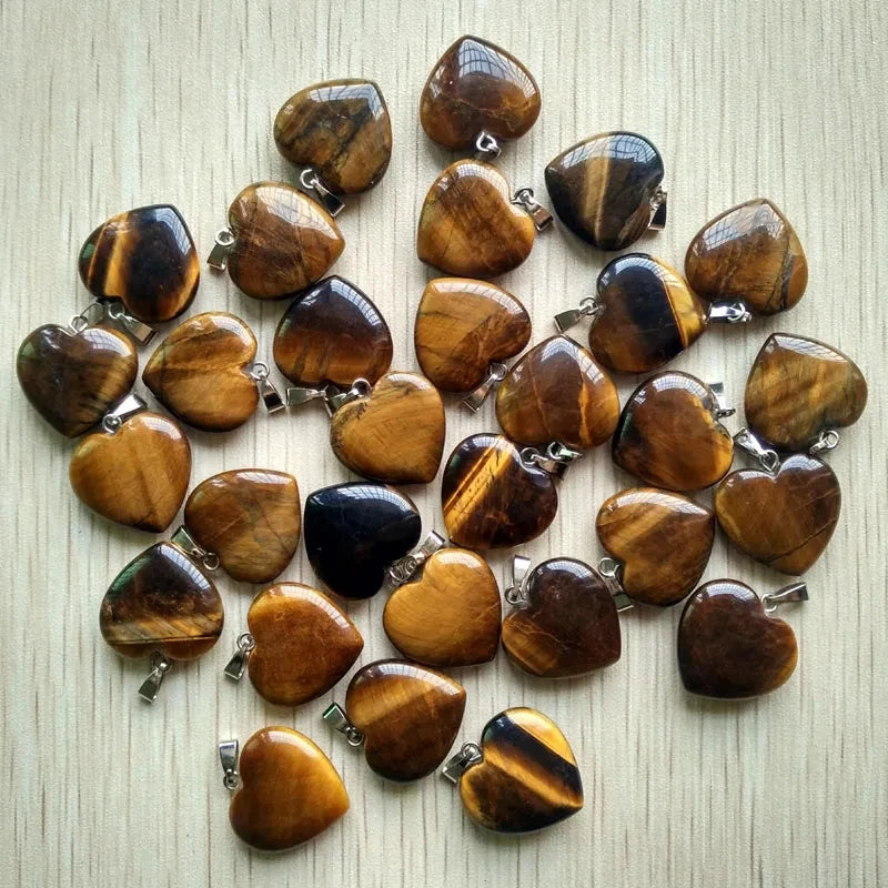 Natural Stone Crystal Heart Pendants (10pcs)