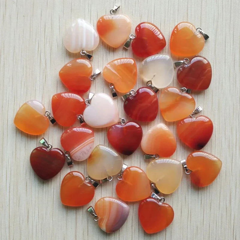 Natural Stone Crystal Heart Pendants (10pcs)