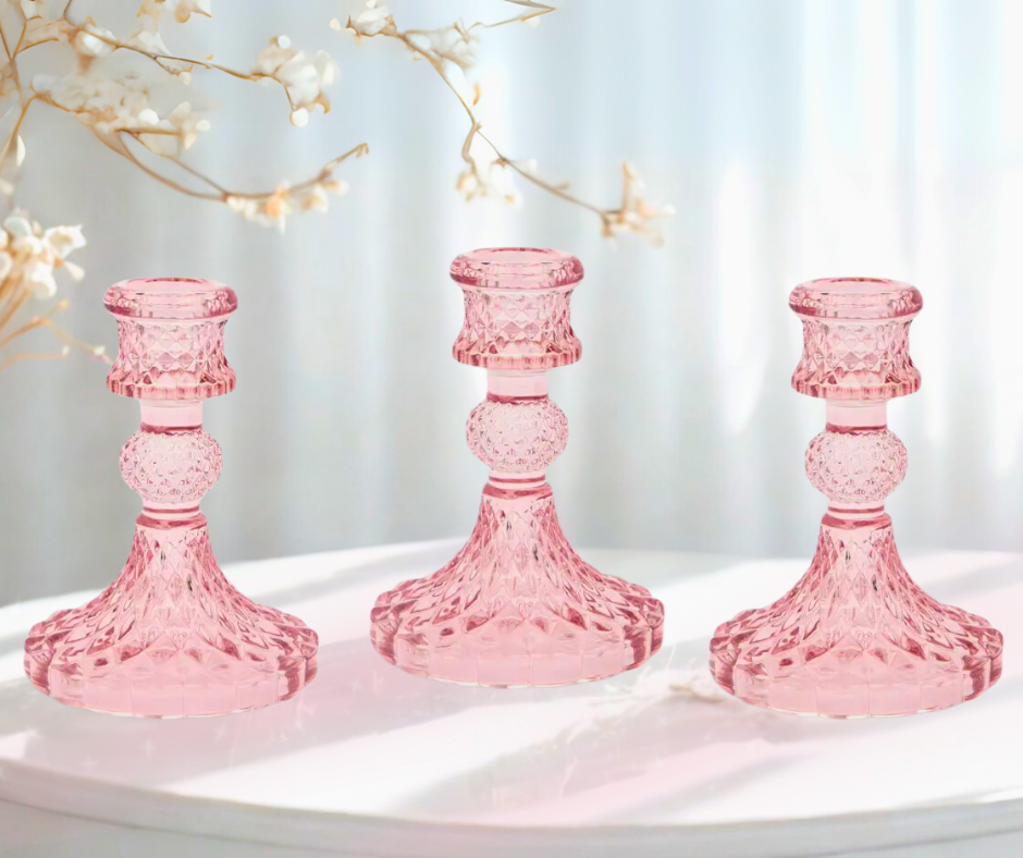 3-Piece Vintage Style Pressed Glass Candle Holder