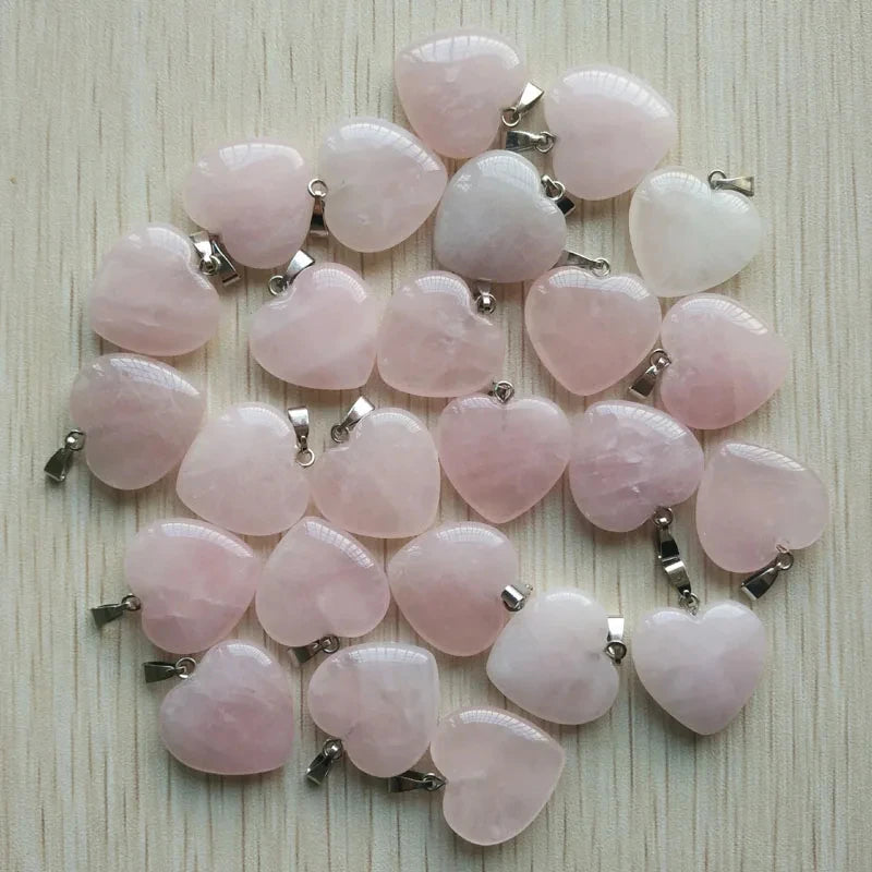 Natural Stone Crystal Heart Pendants (10pcs)