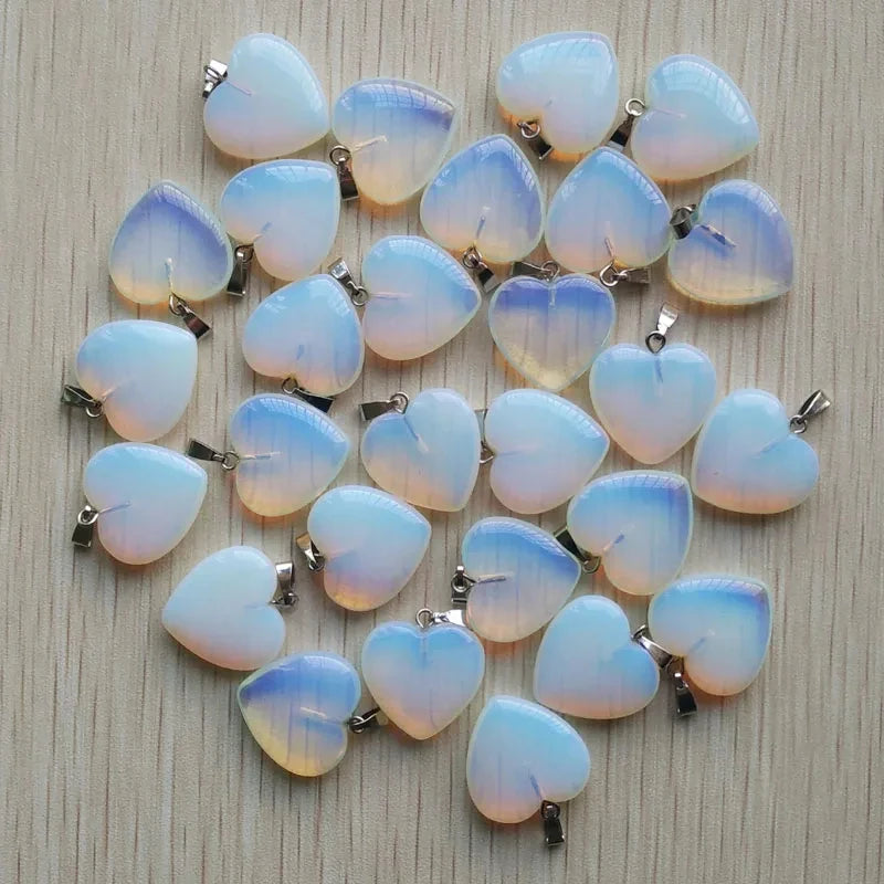 Natural Stone Crystal Heart Pendants (10pcs)
