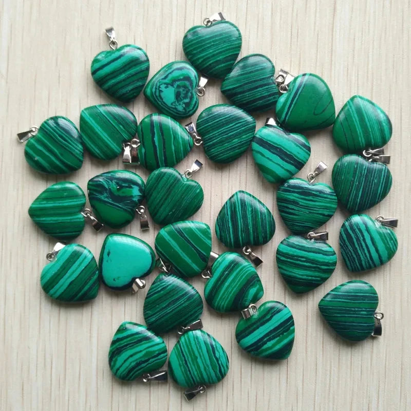 Natural Stone Crystal Heart Pendants (10pcs)