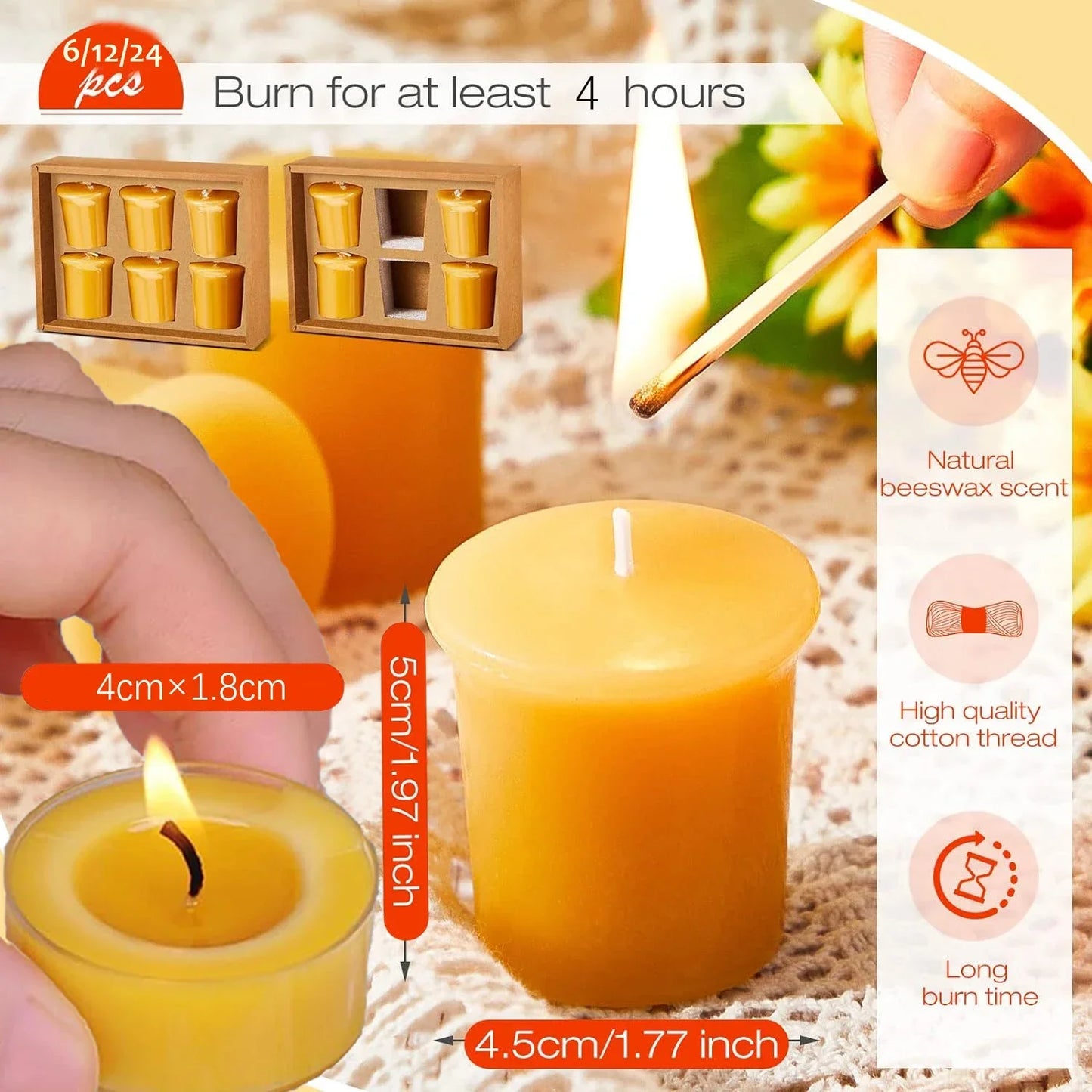 Natural Beeswax Tea Candles