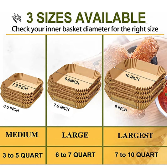 Large Air Fryer Paper Liner 50-300pc - 16-23cm Square/Round