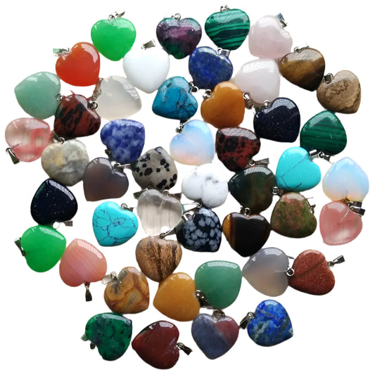 Natural Stone Crystal Heart Pendants (10pcs)