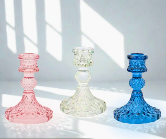 3-Piece Vintage Style Pressed Glass Candle Holder