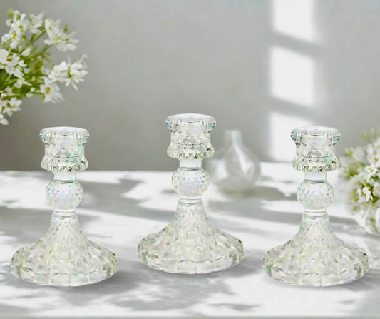 3-Piece Vintage Style Pressed Glass Candle Holder