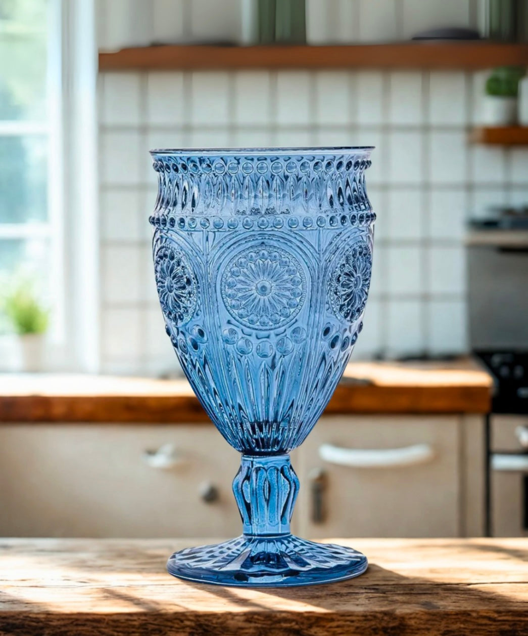 Vintage Style Pressed Glass Wine Goblet