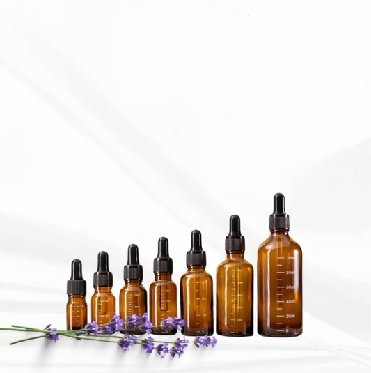 Amber Glass Dropper Bottles w Measurements