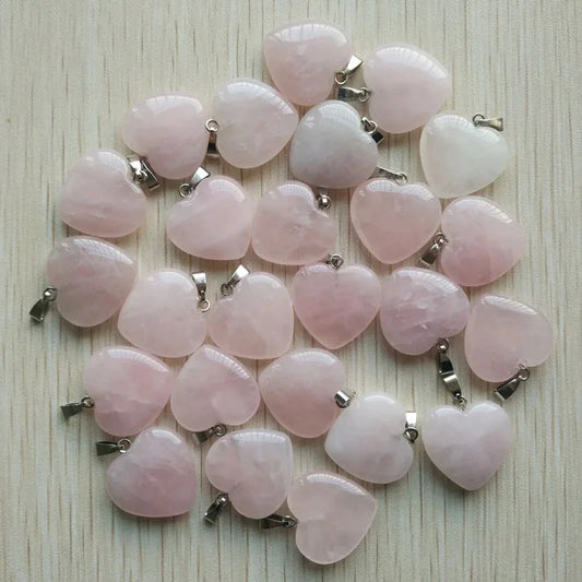 Natural Stone Crystal Heart Pendants (10pcs)